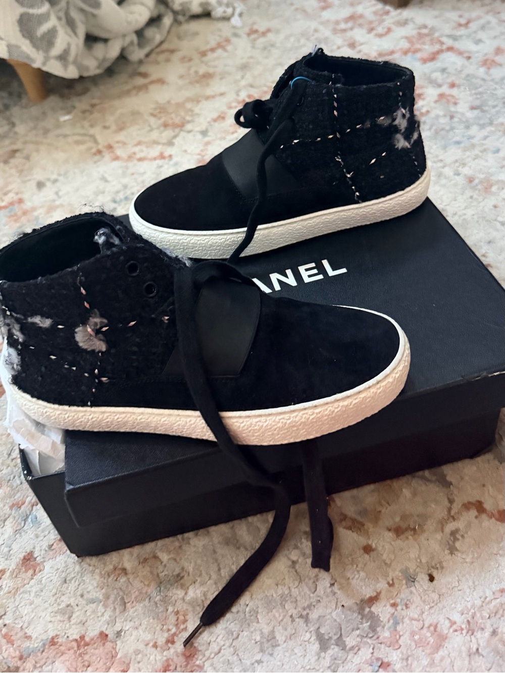Saks Fifth Avenue Black High-Top Suede & Knit Sneakers